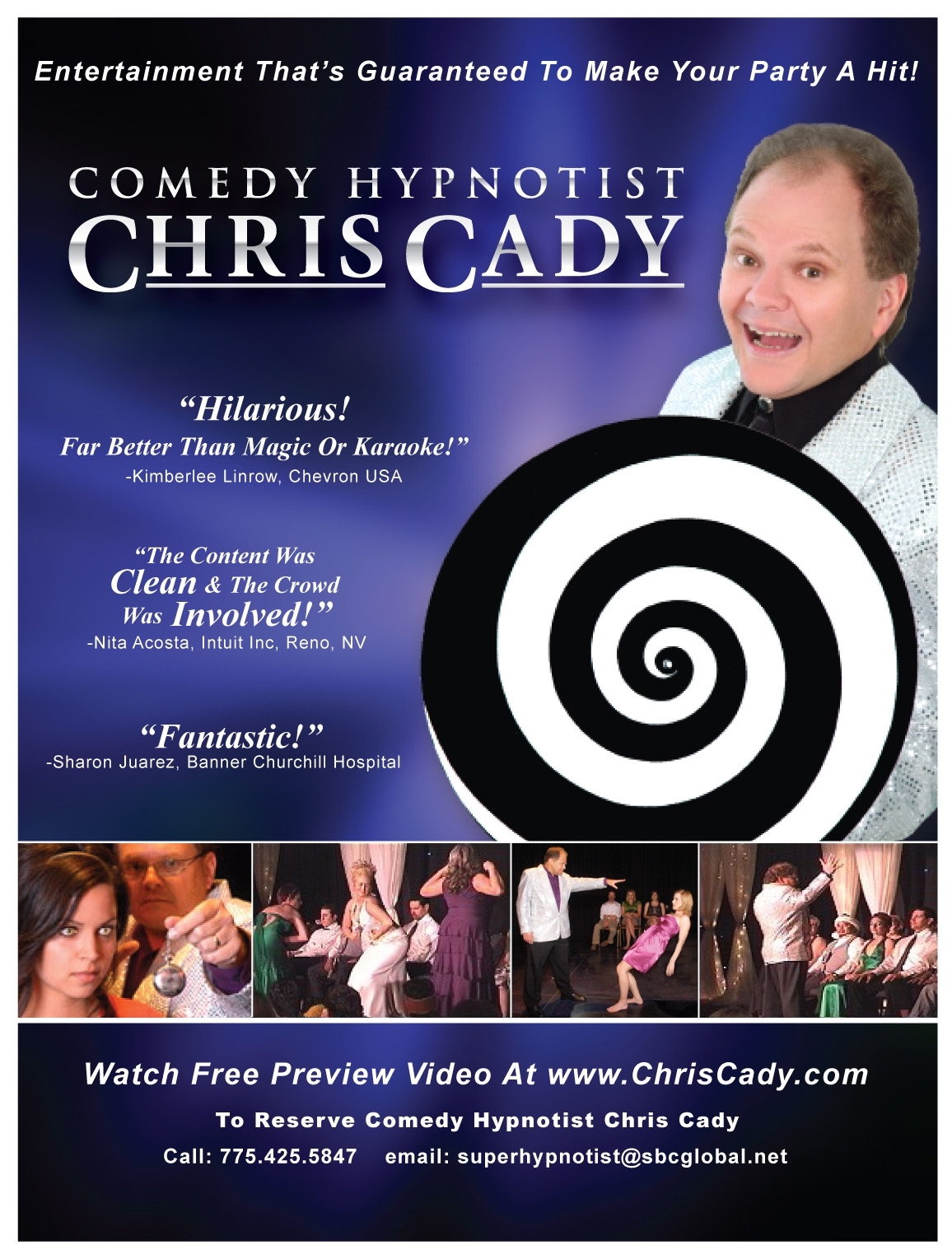 hypnosis show flyer for stage hypnotist chris cady www.chriscady.com